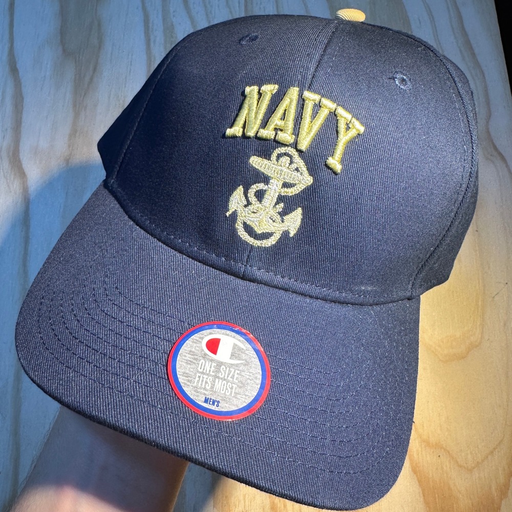 Champion US Navy Baseball Cap Mens OSFM Navy Blue Gold Embroidered Hat NWT